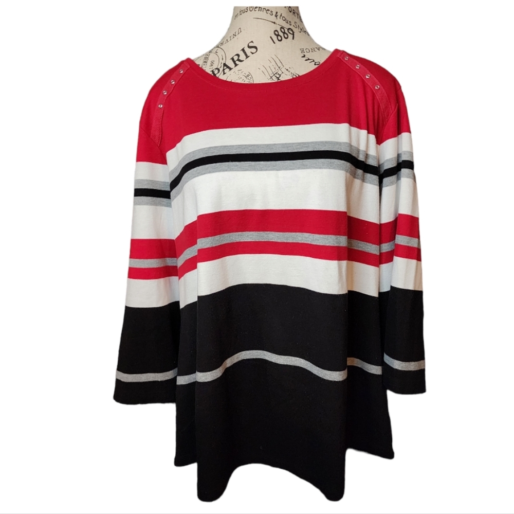 Karen Scott Sport Red/Black Sweater 2X-Large